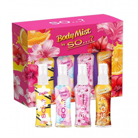 Coffret 4 Mini Brumes 50ml - Vanille, Barbe à Papa, Fleur de Cerisier, Caramel Pistache 