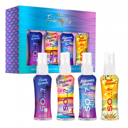 Coffret 4 Mini Brumes Escape 50ml - Majorca, Ibiza, Mykonos, Bali 